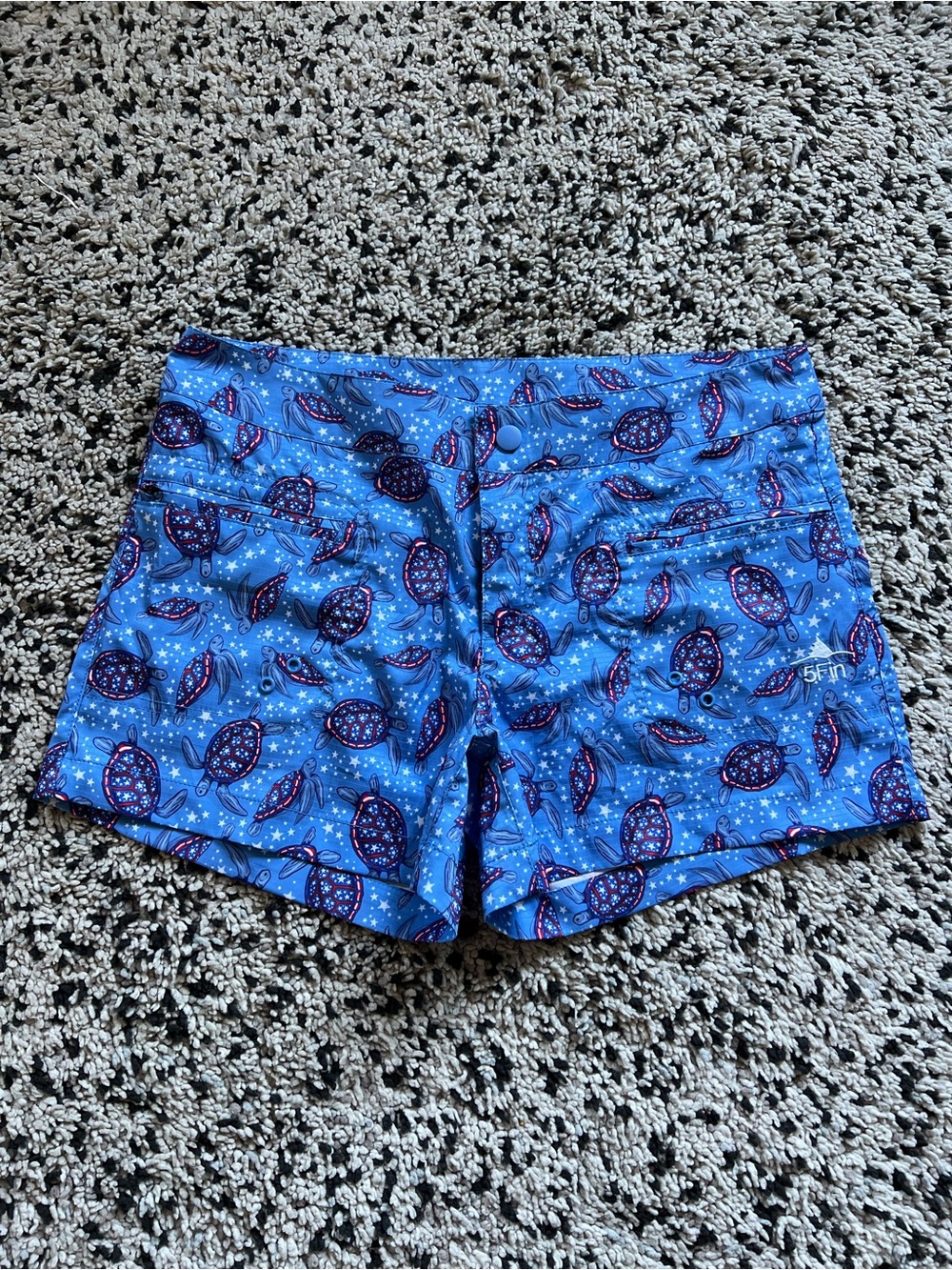 5Fin Aftco Women’s Performance Fishing Shorts Blue Stars Stripes Turtles 8